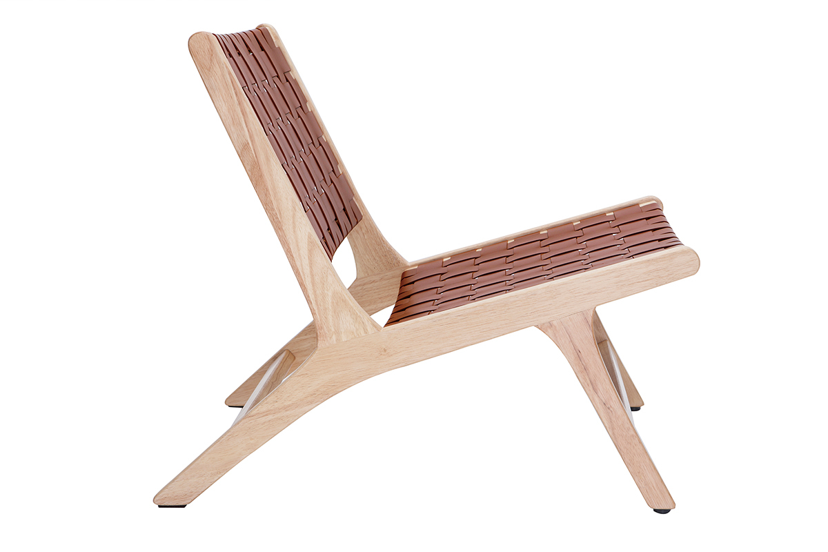 Fauteuil ethnique en bois et sangles tresses marron BONDI