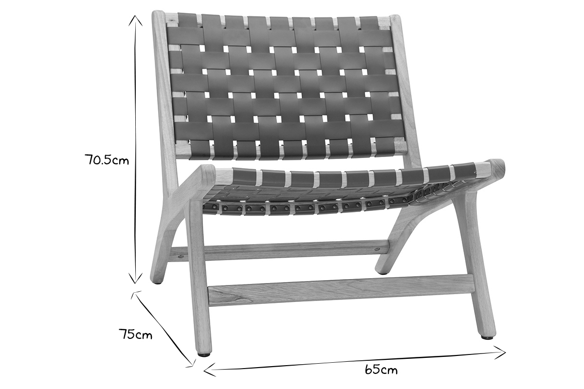 Fauteuil ethnique en bois et sangles tresses marron BONDI