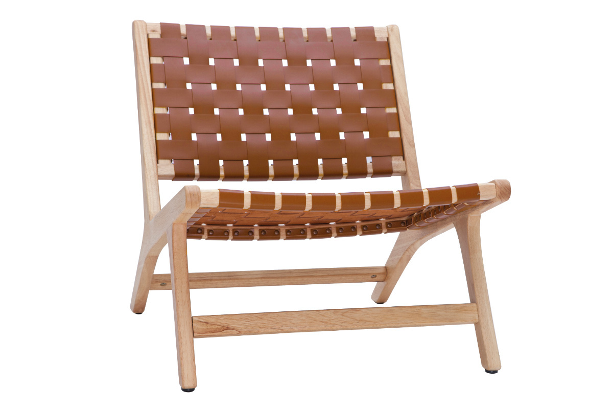 Fauteuil ethnique en bois et sangles tresses marron BONDI