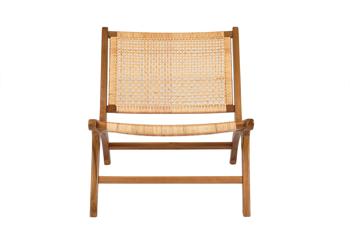 Fauteuil ethnique en bois teck massif et cannage en rotin naturel HAMMA