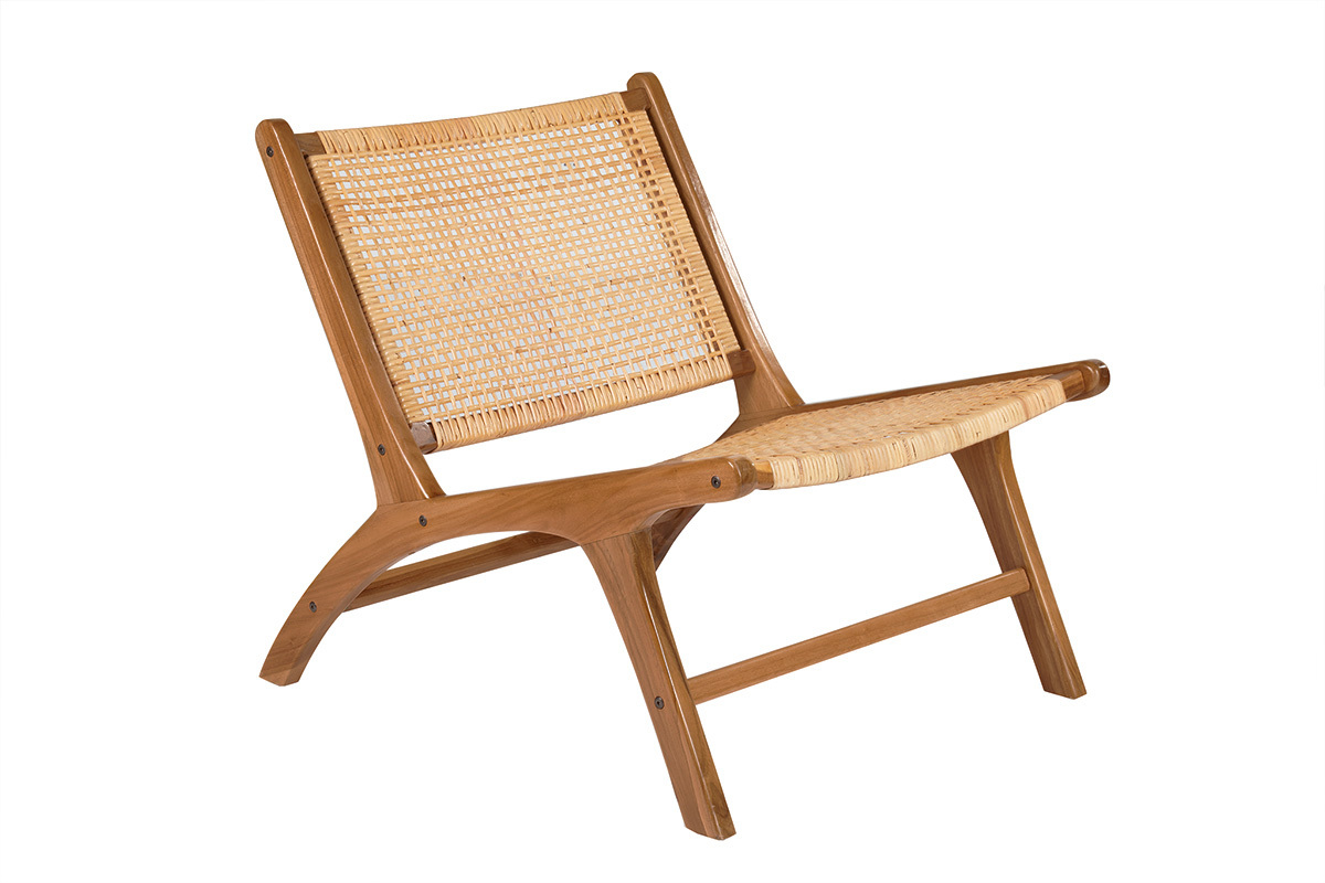 Fauteuil ethnique en bois teck massif et cannage en rotin naturel HAMMA