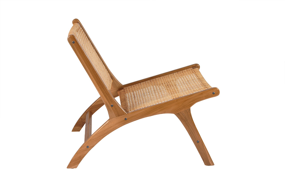 Fauteuil ethnique en bois teck massif et cannage en rotin naturel HAMMA