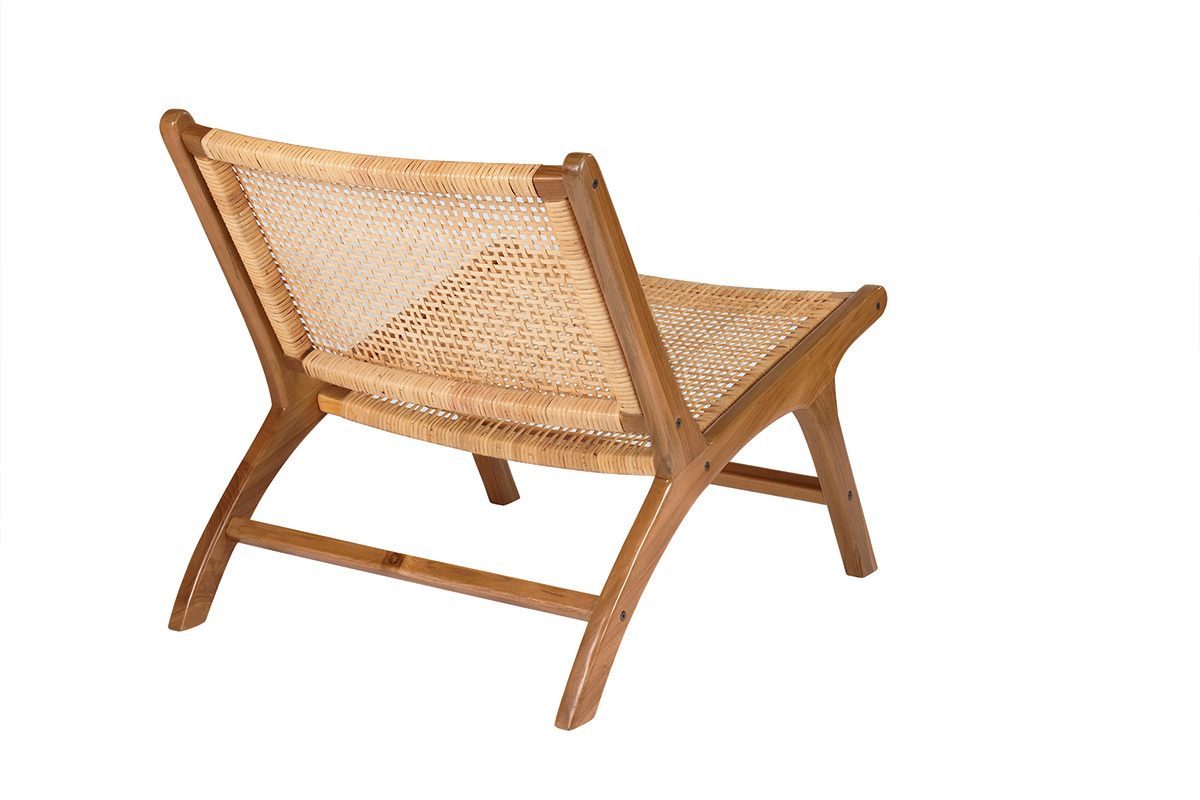 Fauteuil ethnique en bois teck massif et cannage en rotin naturel HAMMA