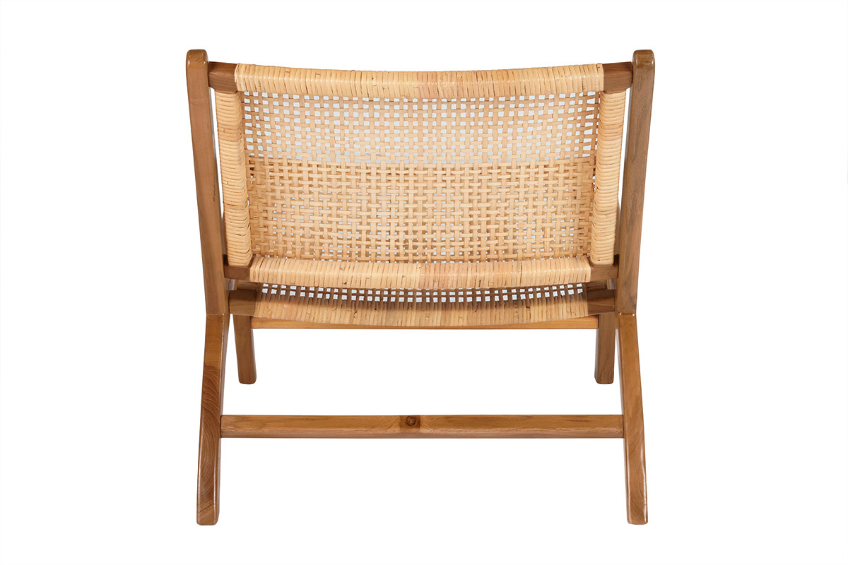 Fauteuil ethnique en bois teck massif et cannage en rotin naturel HAMMA