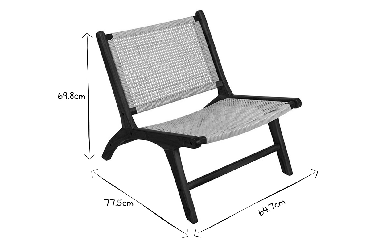 Fauteuil ethnique en bois teck massif teint noyer et cannage en rotin naturel HAMMA