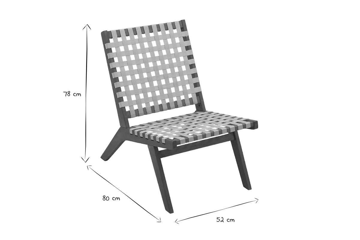 Fauteuil lounge en bois massif et sangles beiges LUCEA