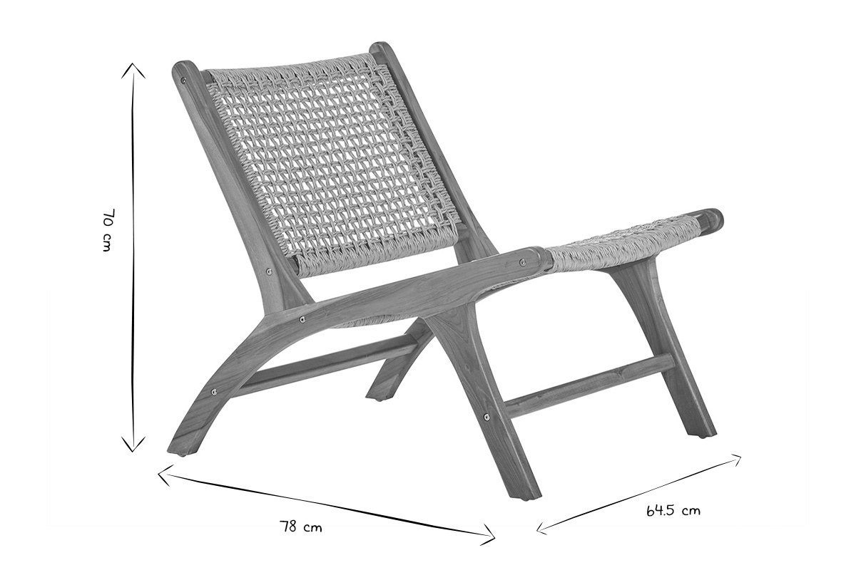 Fauteuil lounge en bois teck massif et corde tresse SUMBA