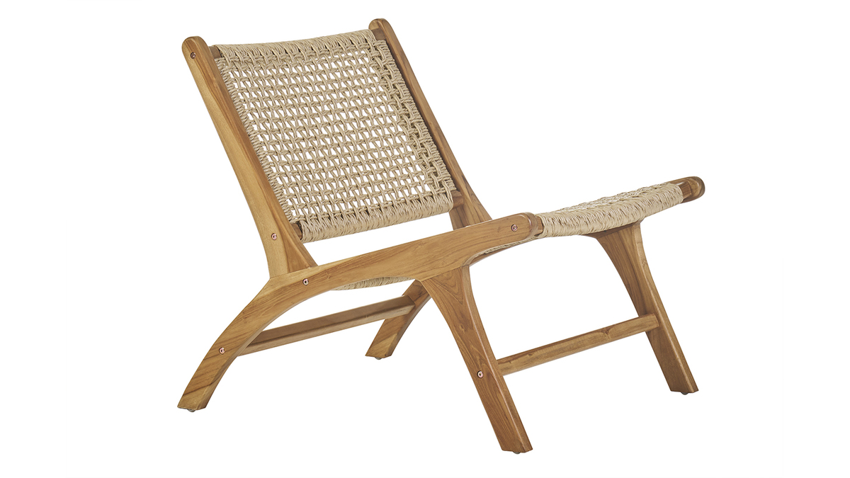 Fauteuil lounge en bois teck massif et corde tresse SUMBA