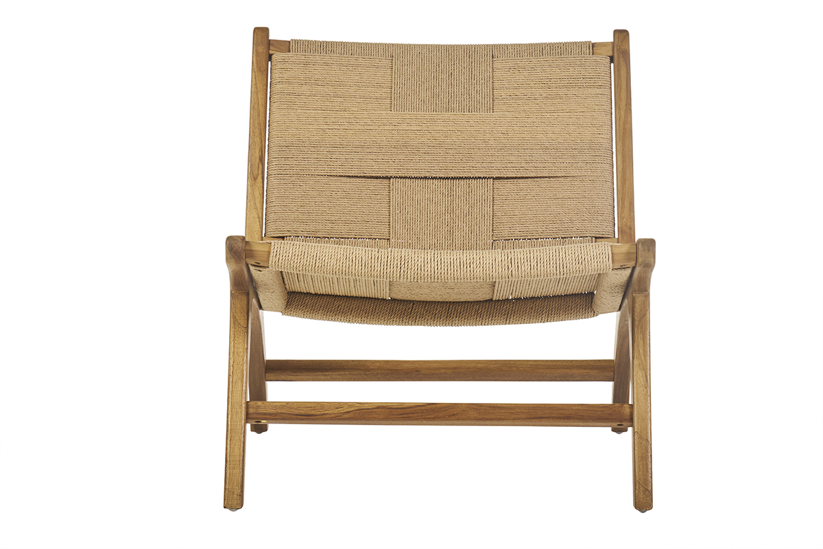 Fauteuil lounge en bois teck massif et corde tresse YARI