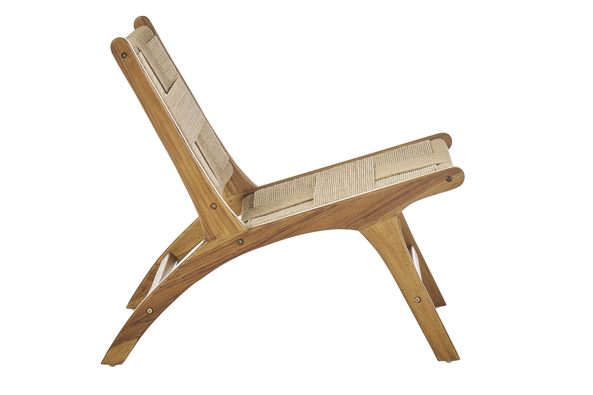 Fauteuil lounge en bois teck massif et corde tresse YARI