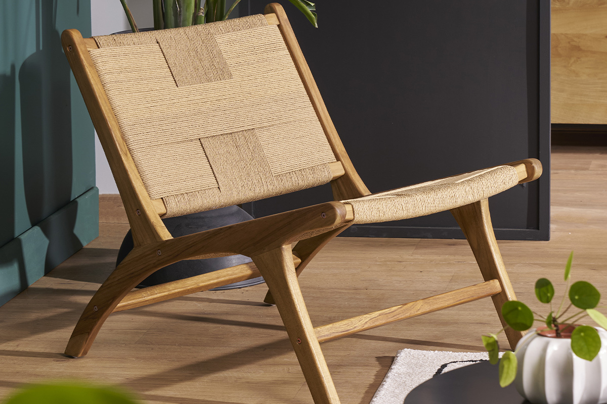 Fauteuil lounge en bois teck massif et corde tresse YARI