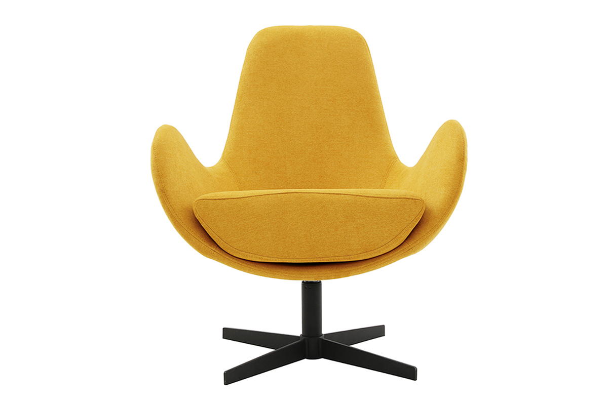 Fauteuil pivotant design en tissu effet velours jaune moutarde et mtal noir ANDY