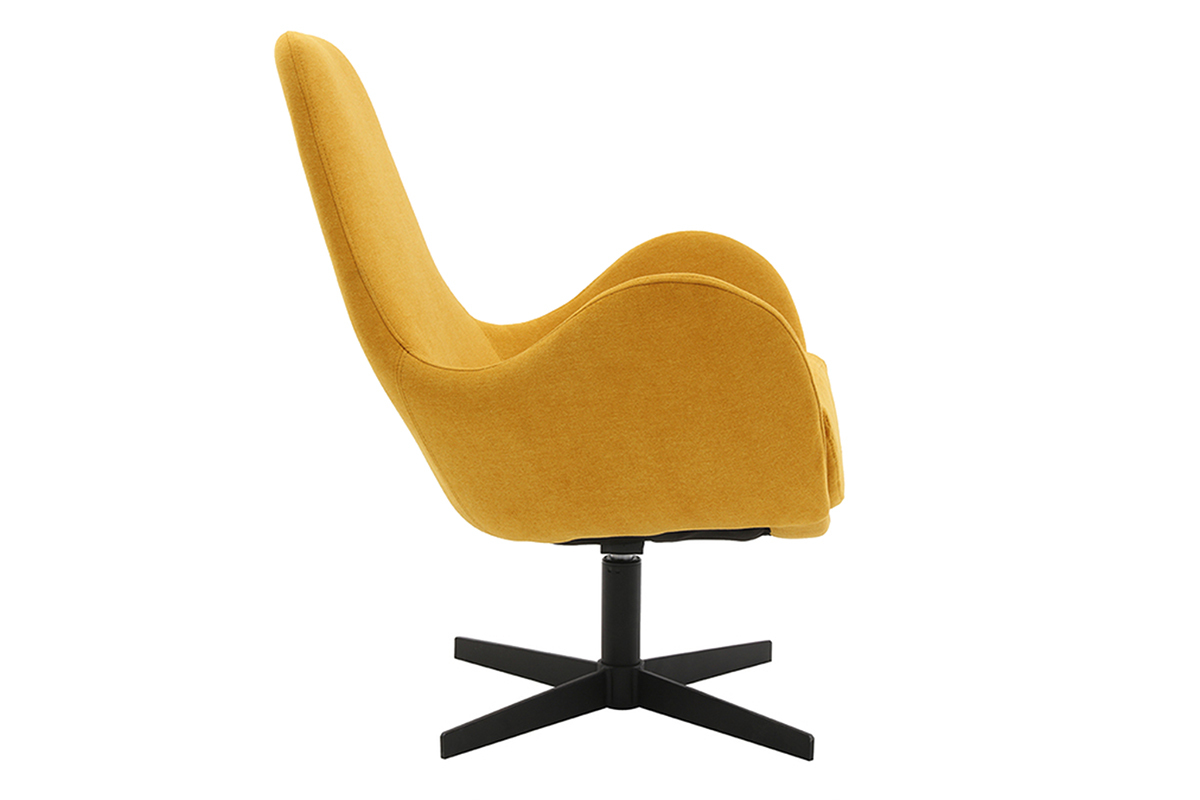 Fauteuil pivotant design en tissu effet velours jaune moutarde et mtal noir ANDY