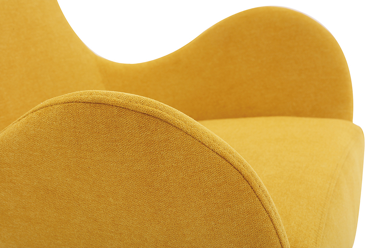 Fauteuil pivotant design en tissu effet velours jaune moutarde et mtal noir ANDY