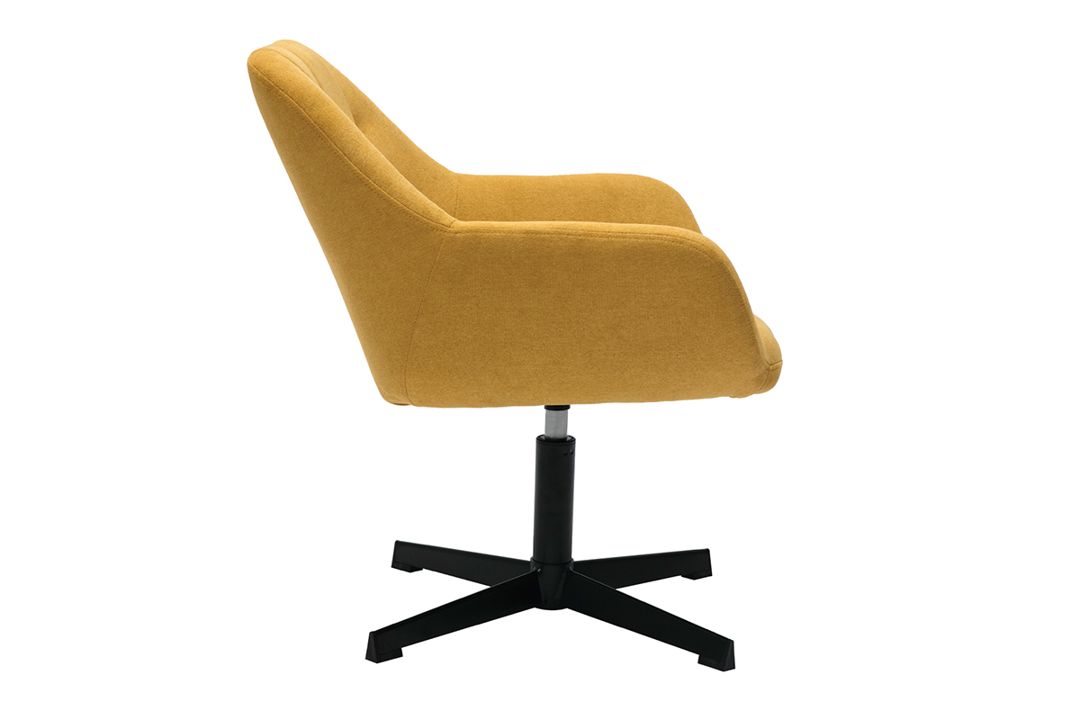 Fauteuil pivotant design en tissu effet velours jaune moutarde et mtal noir DARWIN