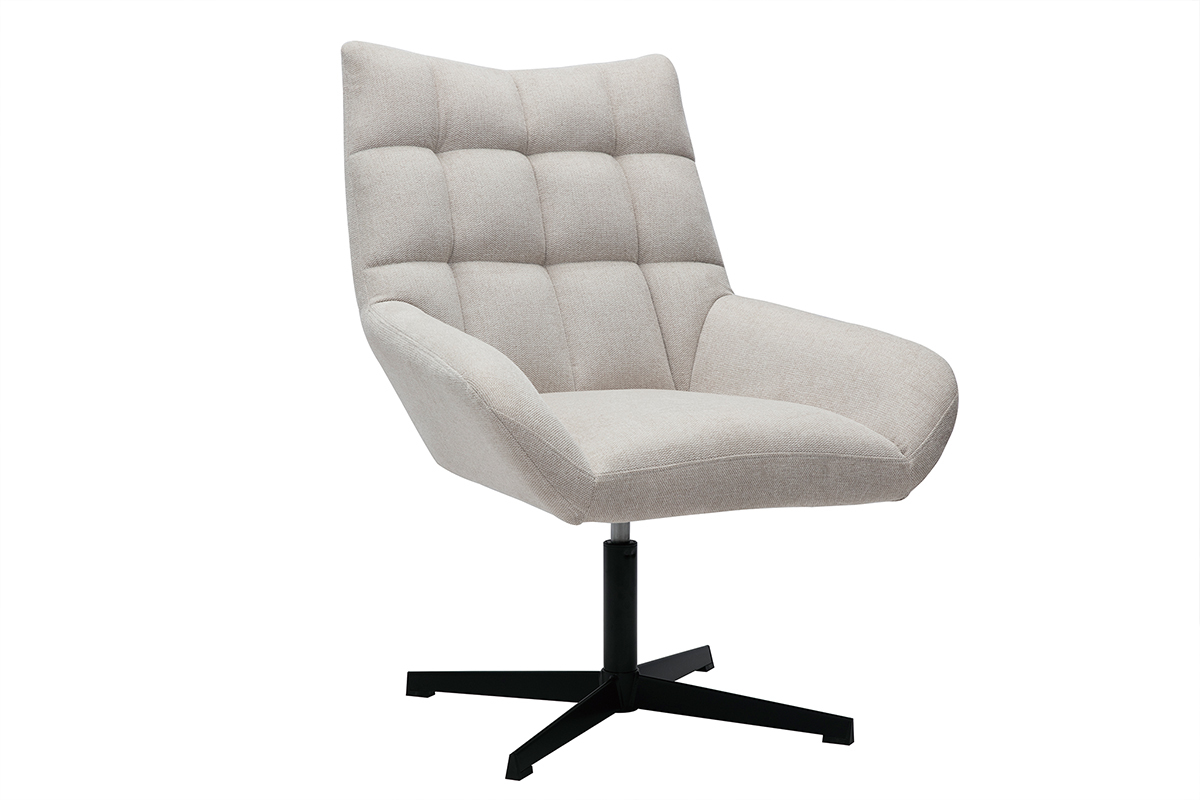 Fauteuil pivotant design en tissu effet velours texur beige et mtal noir KING