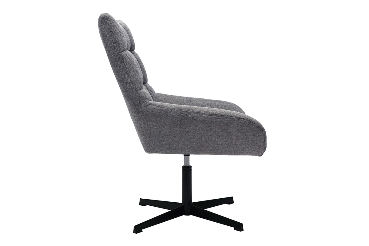 Fauteuil pivotant design en tissu effet velours texur gris et mtal noir KING