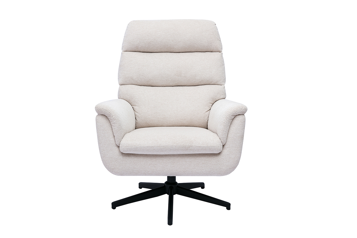 Fauteuil pivotant en tissu chenille beige et mtal noir JONAH