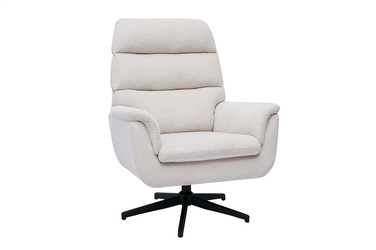 Fauteuil pivotant en tissu chenille beige et mtal noir JONAH