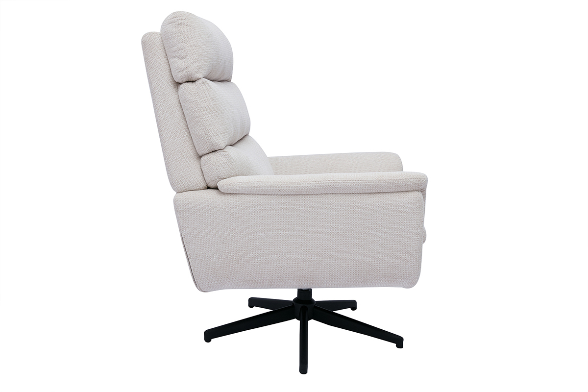 Fauteuil pivotant en tissu chenille beige et mtal noir JONAH