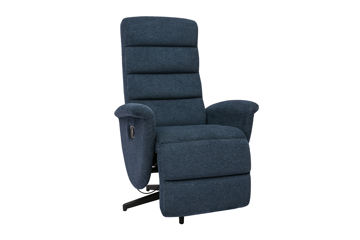 Fauteuil pivotant relax manuel en tissu chenille bleu fonc NELSON