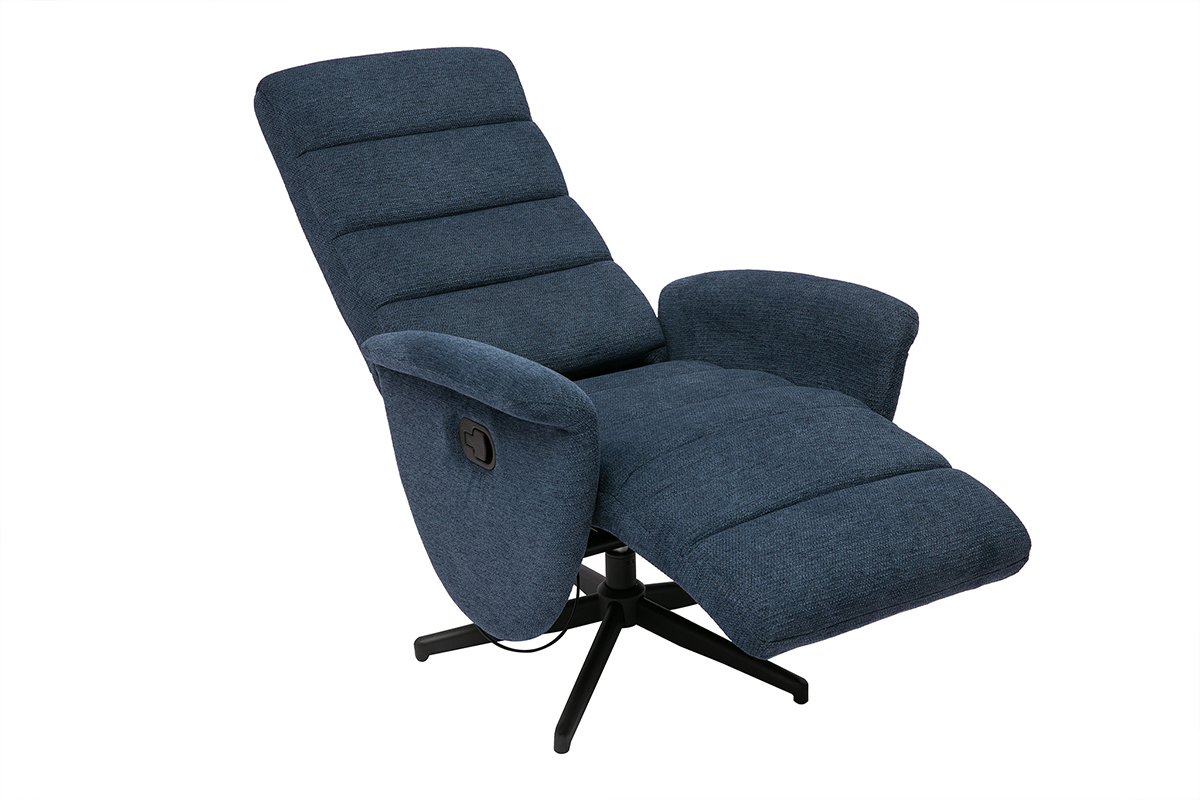 Fauteuil pivotant relax manuel en tissu chenille bleu fonc NELSON