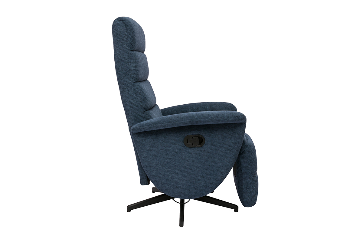 Fauteuil pivotant relax manuel en tissu chenille bleu fonc NELSON