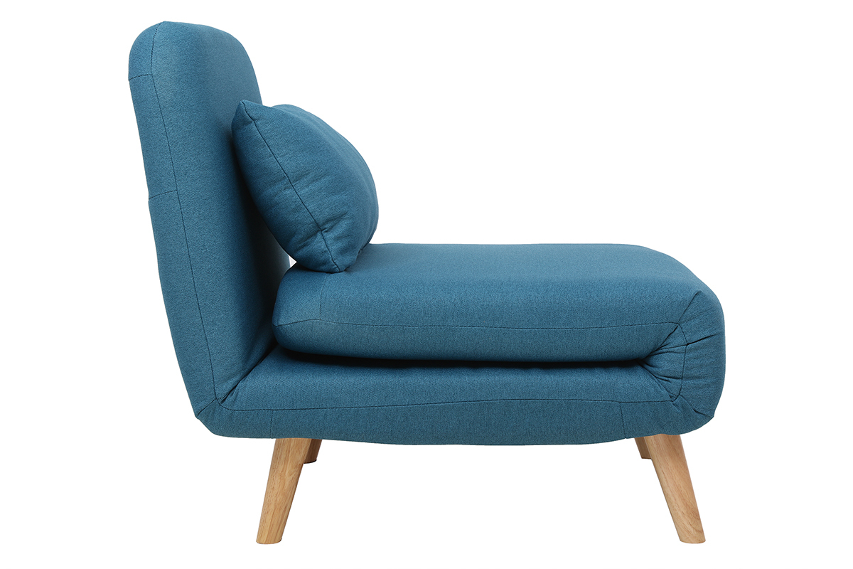 Fauteuil scandinave convertible en tissu bleu canard AMIKO