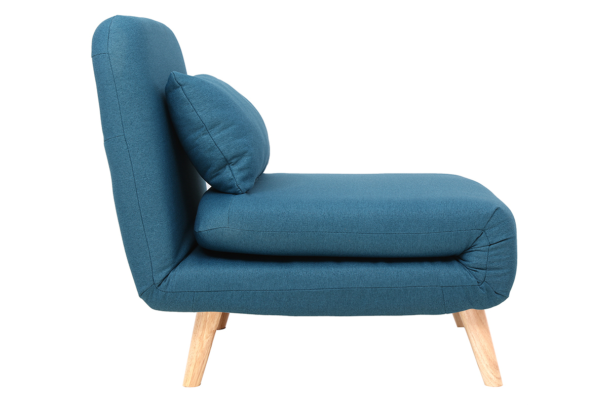 Fauteuil scandinave convertible en tissu bleu canard AMIKO