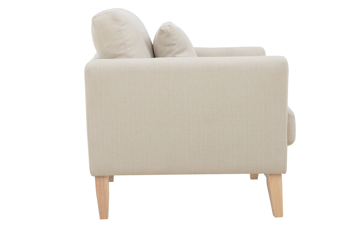 Fauteuil scandinave dhoussable en tissu beige et bois clair OSLO