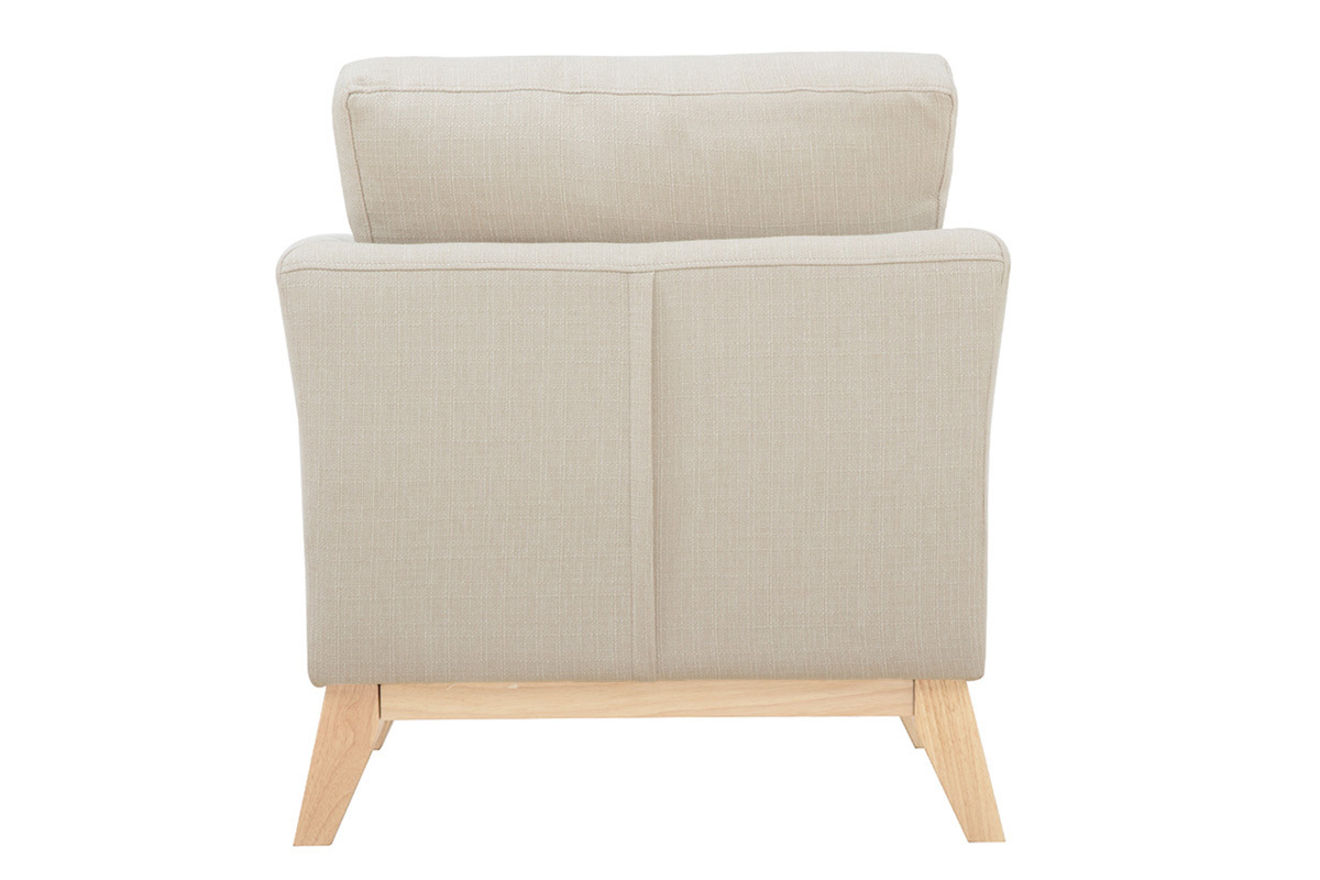 Fauteuil scandinave dhoussable en tissu beige et bois clair OSLO