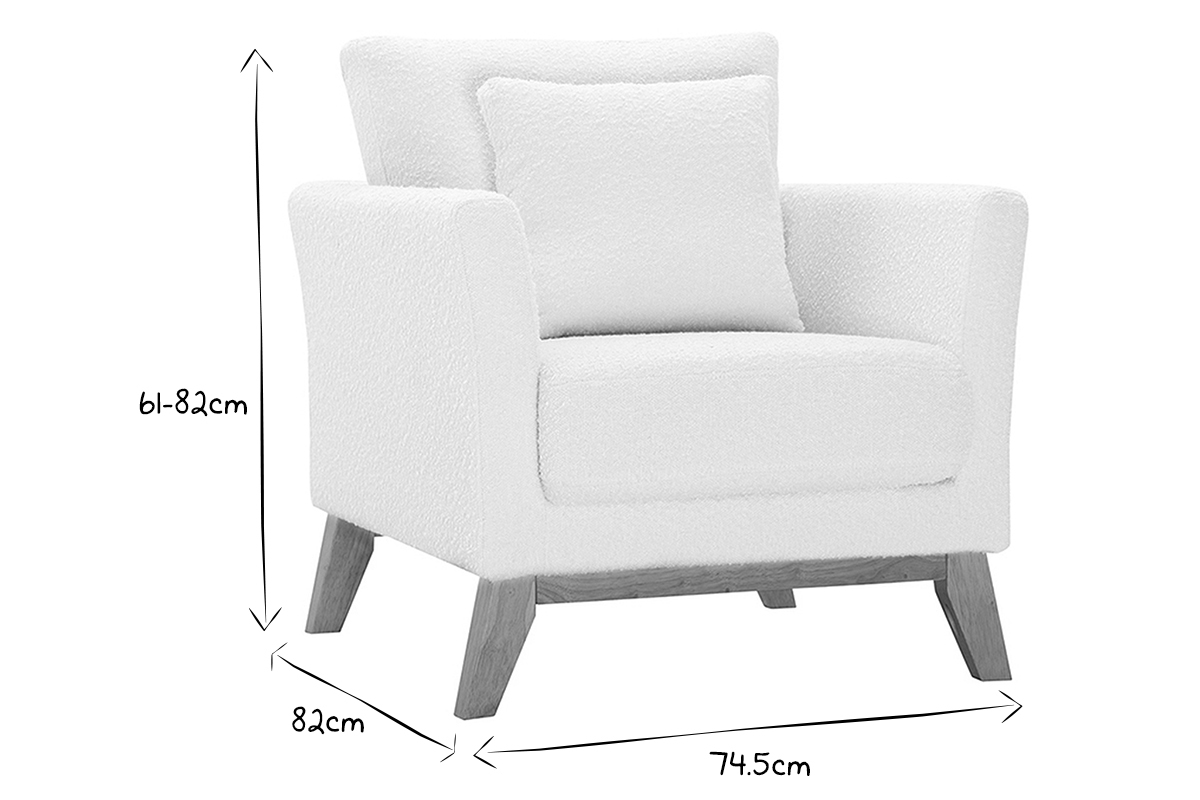 Fauteuil scandinave dhoussable en tissu effet laine boucle blanc cass et bois clair OSLO