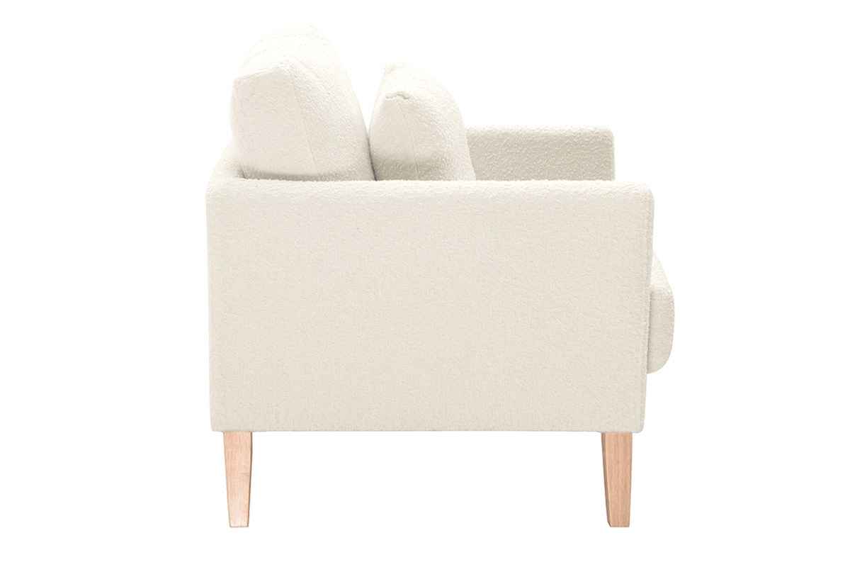 Fauteuil scandinave dhoussable en tissu effet laine boucle blanc cass et bois clair OSLO