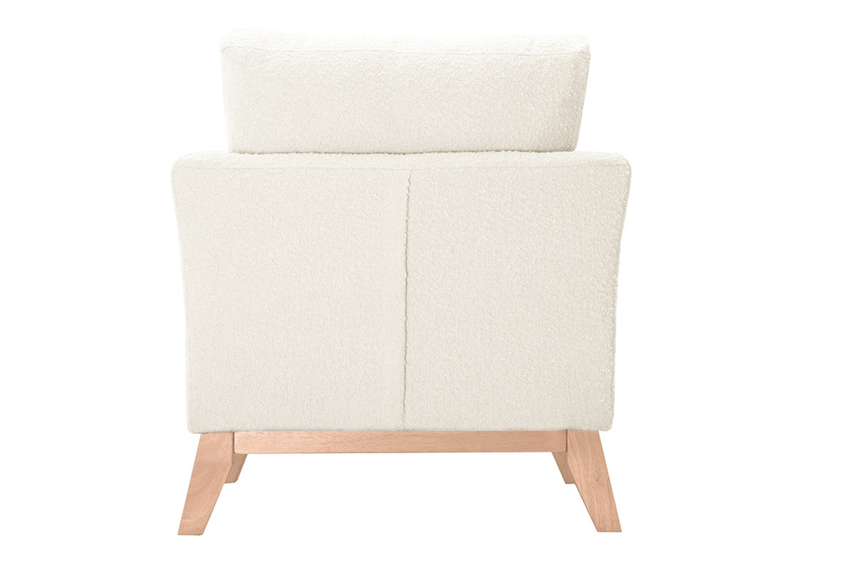 Fauteuil scandinave dhoussable en tissu effet laine boucle blanc cass et bois clair OSLO