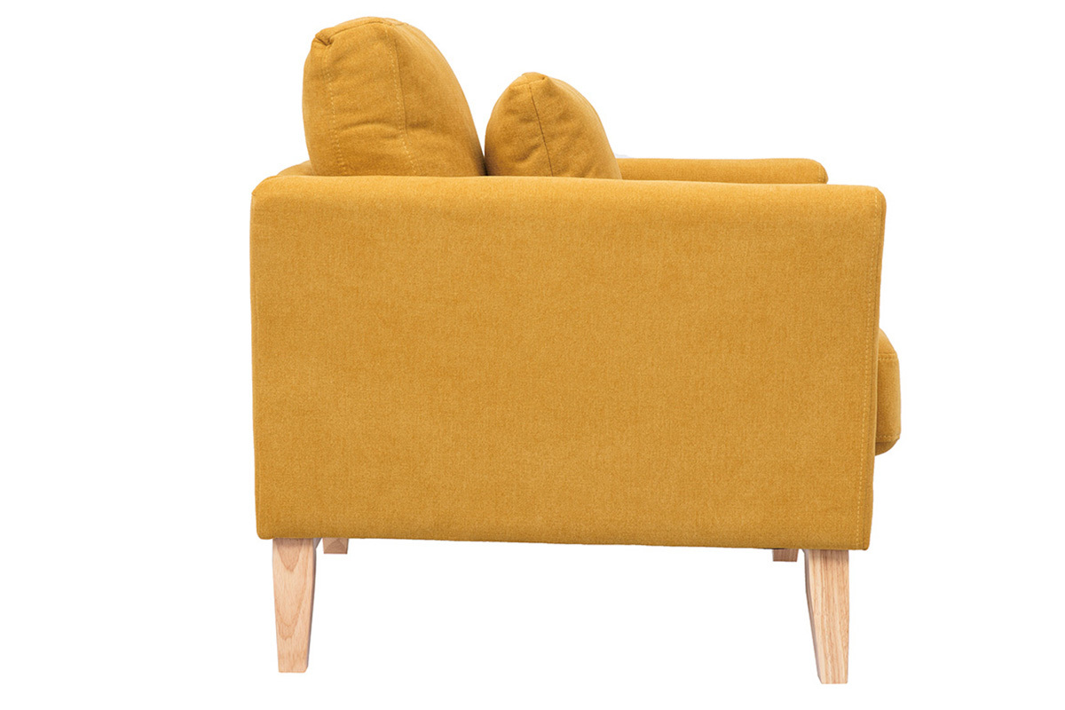 Fauteuil scandinave dhoussable en tissu effet velours jaune moutarde et bois clair OSLO