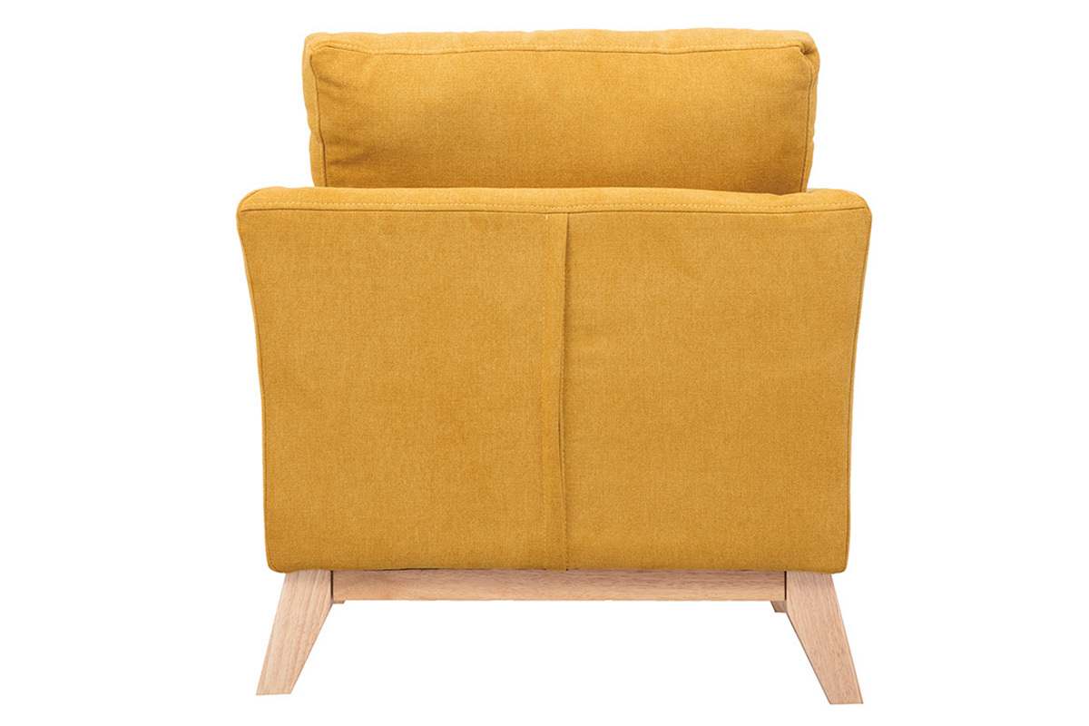 Fauteuil scandinave dhoussable en tissu effet velours jaune moutarde et bois clair OSLO