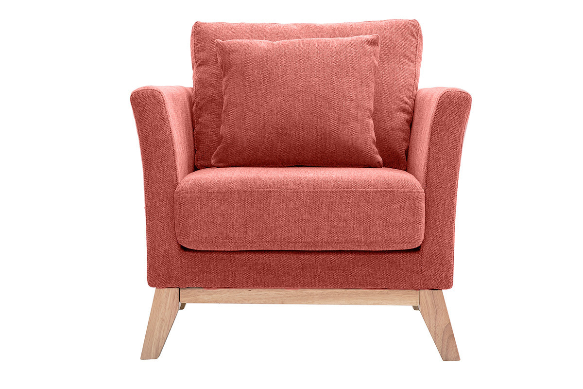 Fauteuil scandinave dhoussable en tissu effet velours textur terracotta et bois clair OSLO