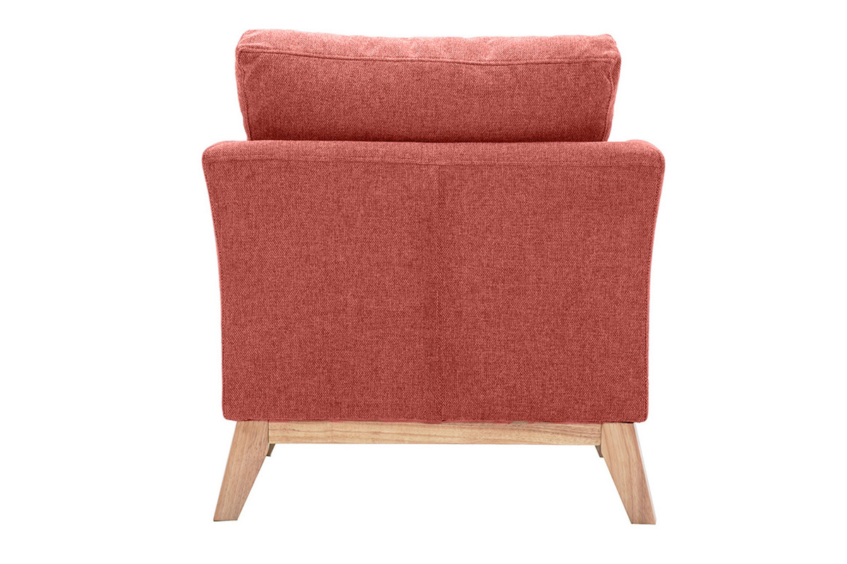 Fauteuil scandinave dhoussable en tissu effet velours textur terracotta et bois clair OSLO