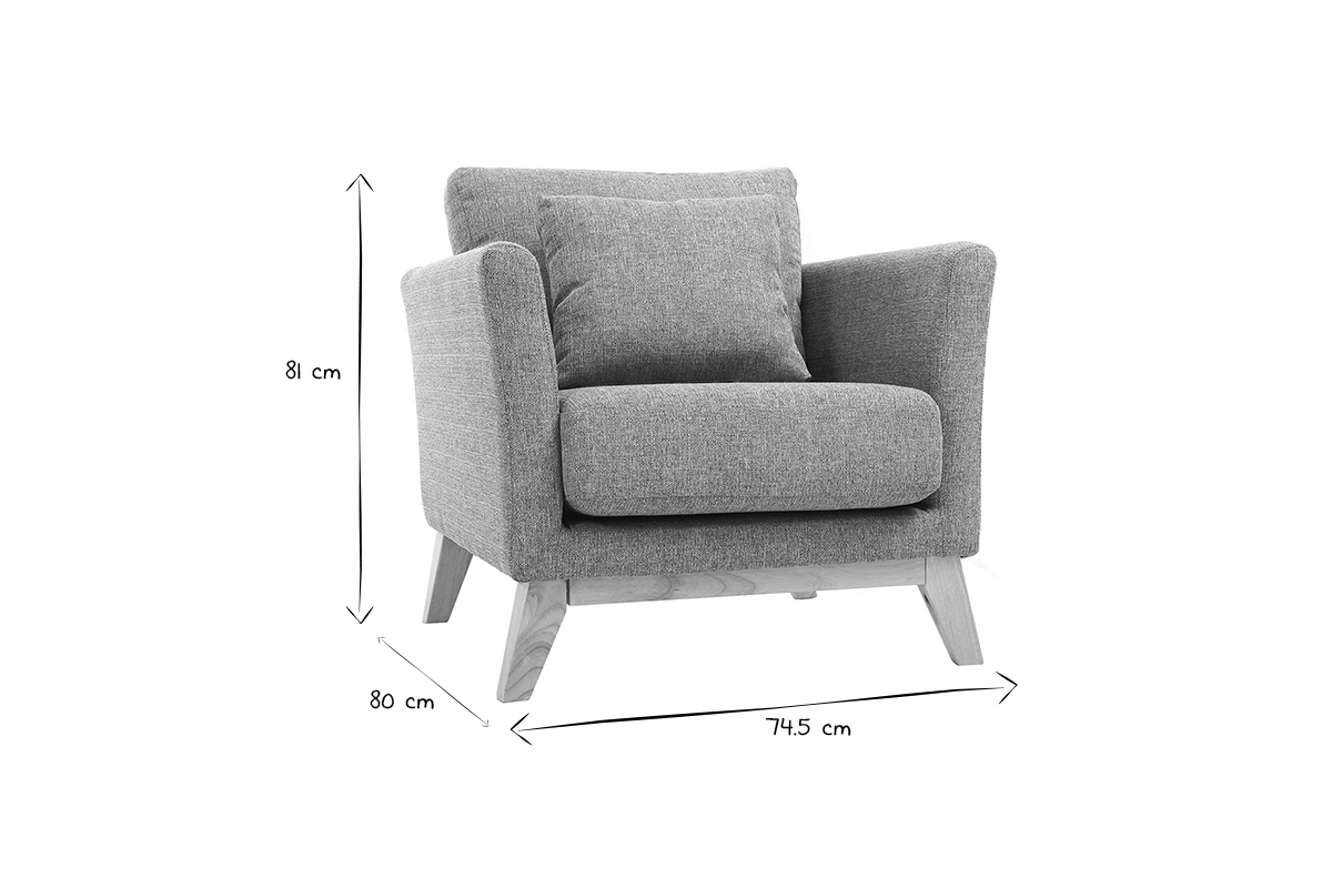 Fauteuil scandinave dhoussable en tissu gris clair et bois clair OSLO