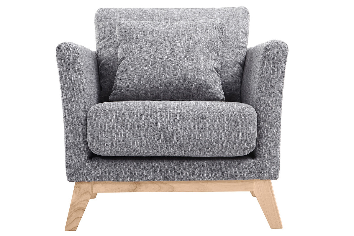 Fauteuil scandinave dhoussable en tissu gris clair et bois clair OSLO