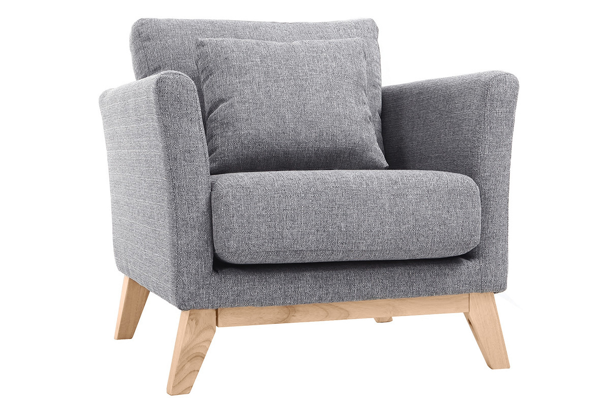 Fauteuil scandinave dhoussable en tissu gris clair et bois clair OSLO