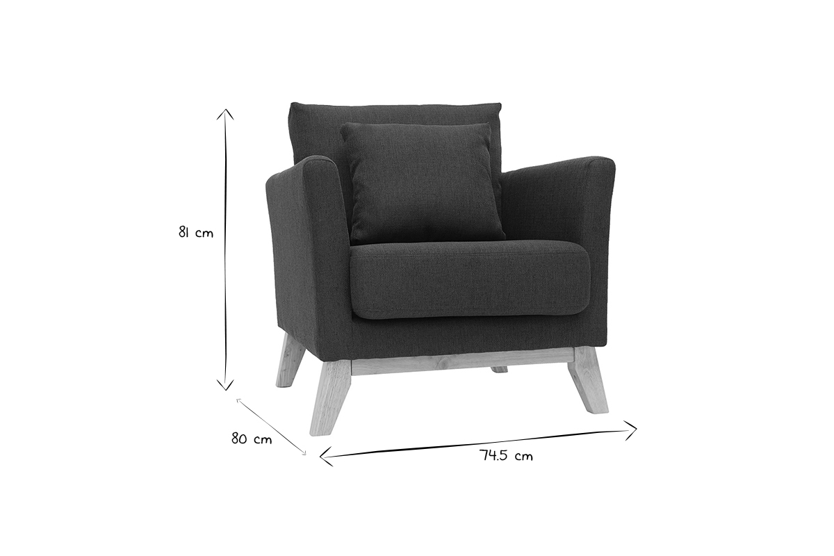 Fauteuil scandinave dhoussable en tissu gris fonc et bois clair OSLO