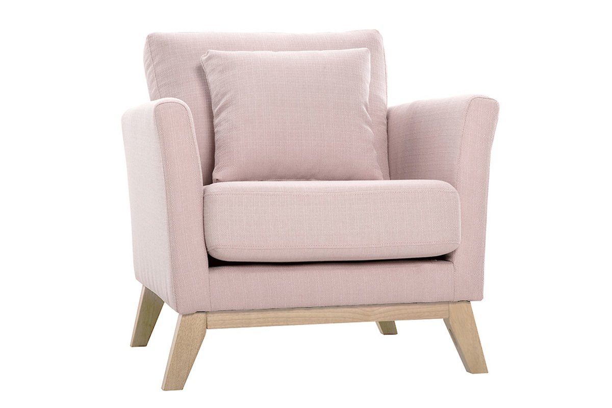 Fauteuil scandinave dhoussable en tissu rose et bois clair OSLO