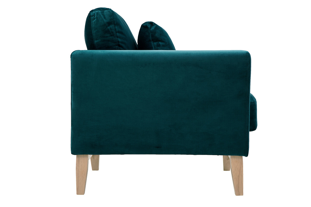 Fauteuil scandinave dhoussable en tissu velours bleu ptrole et bois clair OSLO