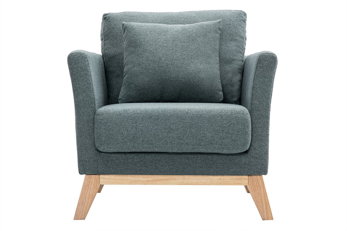 Fauteuil scandinave dhoussable en tissu vert de gris et bois clair OSLO