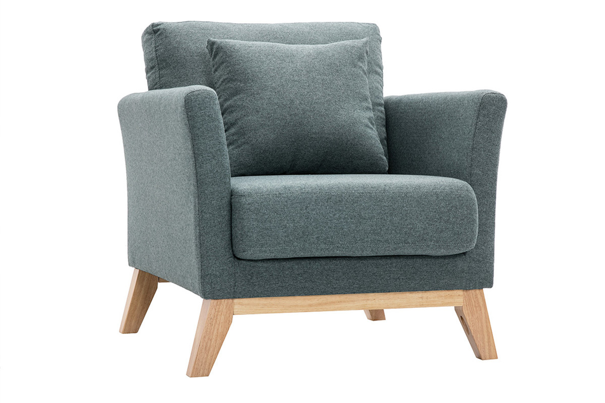 Fauteuil scandinave dhoussable en tissu vert de gris et bois clair OSLO