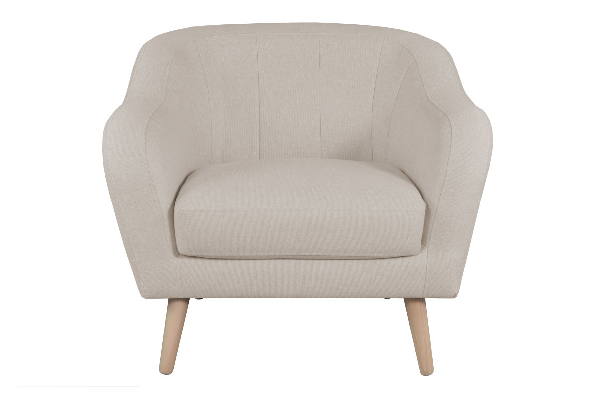 Fauteuil scandinave en tissu beige et bois clair ISIS