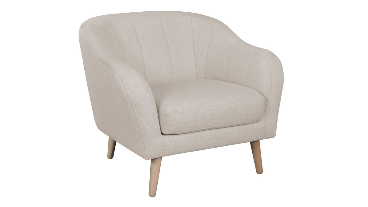 Fauteuil scandinave en tissu beige et bois clair ISIS