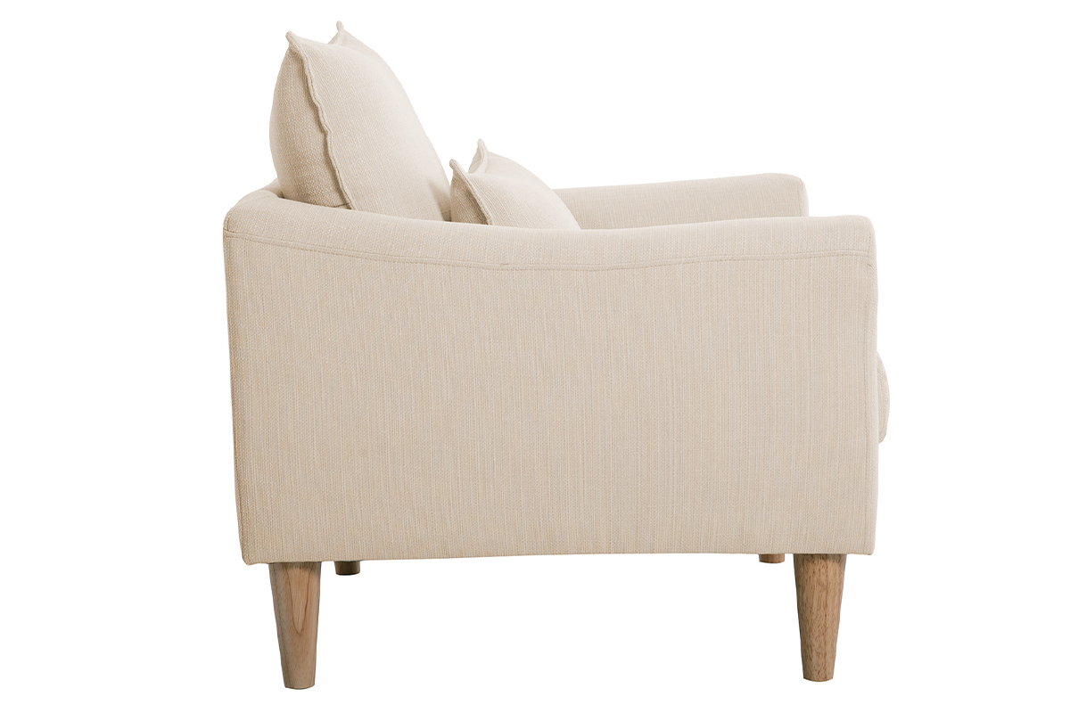 Fauteuil scandinave en tissu beige et bois clair KATE