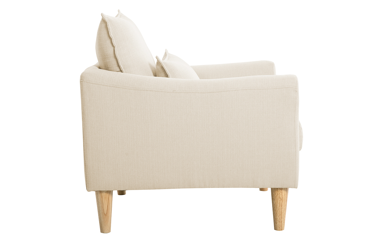 Fauteuil scandinave en tissu beige et bois clair KATE